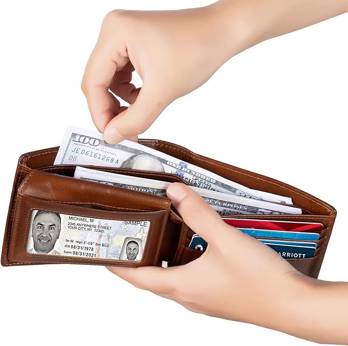 Sigtrenx Leather Wallets for Men, Genuine Leather Mens Wallets Bifold Rfid Blocking with 2 ID Windows - Image 2