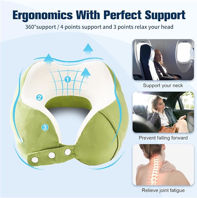 Cirorld Neck Pillow for Traveling, Travel Pillows for Airplanes,100% Pure Memory Foam Travel Neck Pillow, Adjustable Flight Pillow, Portable Plane Accessories with Eye Mask, Earplugs, Carry Bag - Image 8