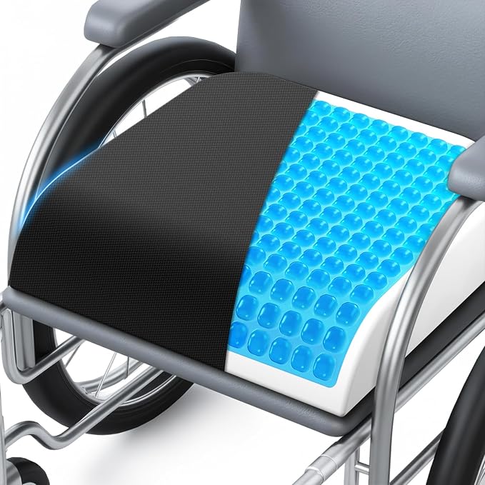 Wheelchair Seat Cushion Cooling Gel Memory Foam Chair Cushion | Pressure Relief, Slope-Edge Design, Coccyx Support for Tailbone Pain, Non-Slip, for Wheelchairs, Office Chairs & Car Seats by Unknown