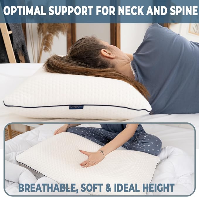 alkamto Memory Foam Pillow 27.5X 18 in”– Ergonomic Neck Support Pillow – Oeko-Tex Certified – Breathable & Thermoregulating Cover – Ideal for Back & Side Sleepers (27.5" (L) × 18" (W) × 4.7" (H)) - Image 4