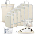 Percover Compression Packing Cubes for Travel, 10-Piece Structured Compression Organizer Set with Toiletry Bag, Laundry Bag & Shoe Bag for Carry-On & Checked Luggage, Beige by Unknown