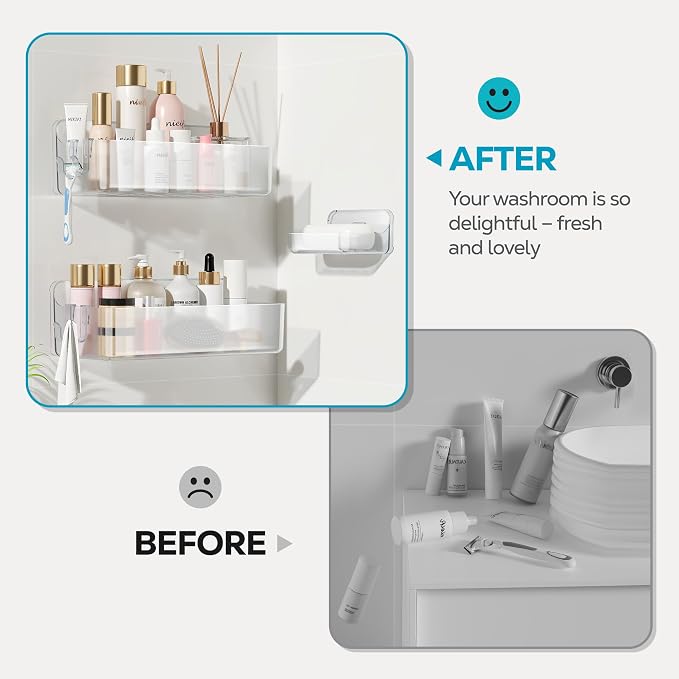 Nieifi Adhesive Shower Shelves, Clear, 3 Pieces | Rustproof ABS, Large Capacity, Removable Design, Easy-Clean, No Drilling Shower Organizer for Bathroom Storage & Home Decor - Image 8