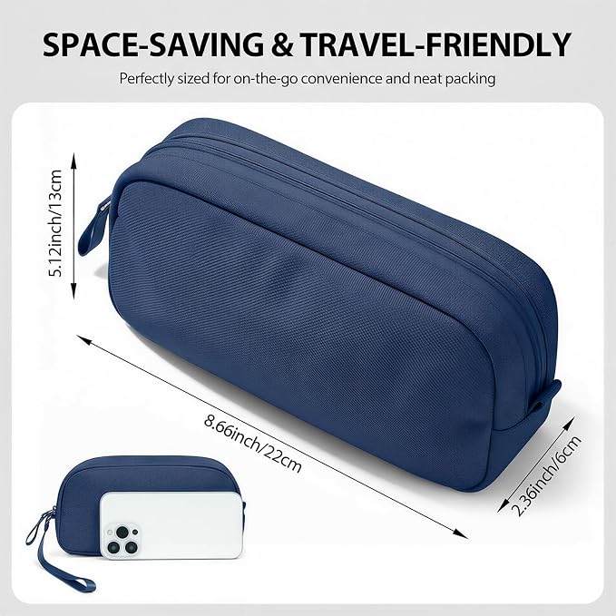 Travel Electronics Organizer Waterproof Cable Bag Midnight Blue | Padded Oxford fabric case with 8 compartments and elastic loops to protect power banks and hold 3ft+ cords securely. - Image 2