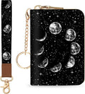 Blusabaca Women Credit Card Holder, Small RFID Wallet with Wristlet Strap | Moon, Removable Keychain, Case Zipper, PU Leather, Cash Coin Pocket, Business Purse with Key Lanyard, Ladies Female Gift by Blusabaca