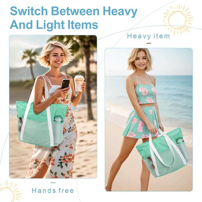 F-color Waterproof Beach Bags for Women - Machine Washable Travel Tote Bag with Zipper Cruise Swim Vacation Essentials - Image 6