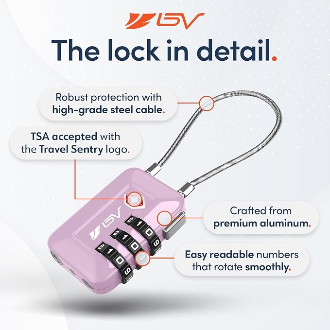 TSA Accepted Luggage Travel Lock, Set-Your-Own Combination Lock for School Gym Locker, Luggage Suitcase Baggage Locks, Filing Cabinets, Toolbox, Case (Purple, 2 Pack) - Image 7