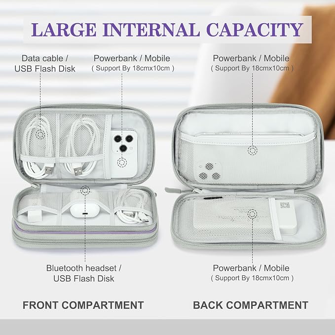 FYY Electronic Organizer, Travel Tech Pouch Bag, Medium, Light Purple | Wrist Strap, Waterproof, Double Layers Portable Electronics Travel Carrying Case for Cord, Charger, Daily Business Trips Use - Image 3
