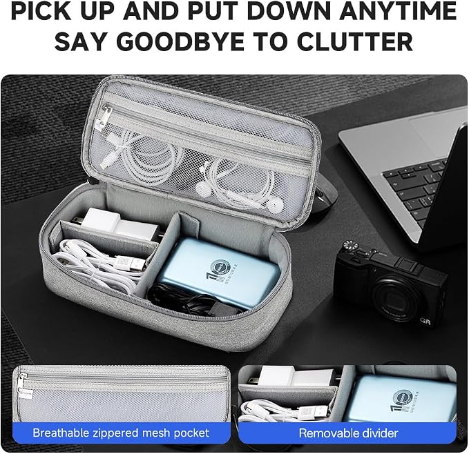 Teskyer Tech Organizer Pouch with Handle, Grey | Water-Resistant Fabric, Adjustable Dividers, Multiple Compartments, Protective Lining, Travel and Office Use - Image 4