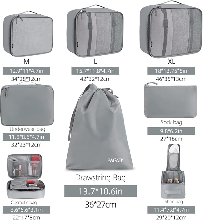 BAGAIL 8 Set Packing Cubes Luggage Packing Organizers for Travel Accessories-Pewter Color - Image 2