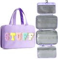 Toiletry Bag for Women Chenille Letter Makeup Bag Water-resistant Cosmetic Bag Travel Bag with Hanging Hook Preppy for Store Toiletries Cosmetic Accessories Medium Purple by Unknown