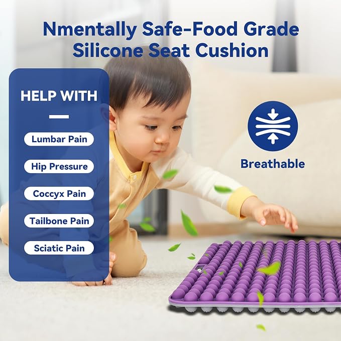 Purple Silicone Seat Cushion for Long Sitting Hours on Office & Home Chair, with 3D Non-Slip for Office Chair Cushions, Car Seats, Airplane Seat, Wheelchair Seat Cushions,Long Trips - Image 5