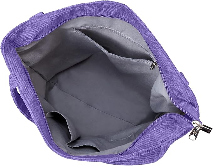 KALIDI Women Corduroy Tote Bag Zipper Casual Tote's Handbag Big Capacity Shoulder Bag with Pockets - Image 5