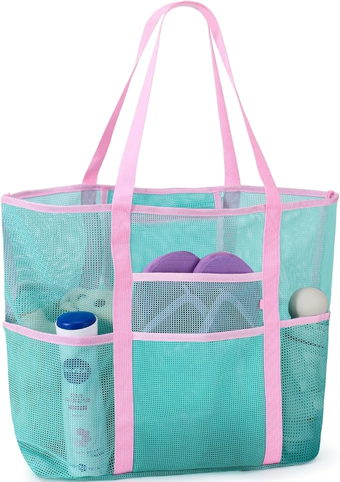 Mesh Beach Bag tote for women men cruise travel essentials swim pool towel bag for family vacation foldable must haves | foldable by Unknown