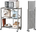BRIAN & DANY 3-Tier Foldable Storage Shelves with Wheels, No Assembly Folding Shelf Metal Rack, Shelving Unit for Kitchen, Garage, Gray by BRIANDANY