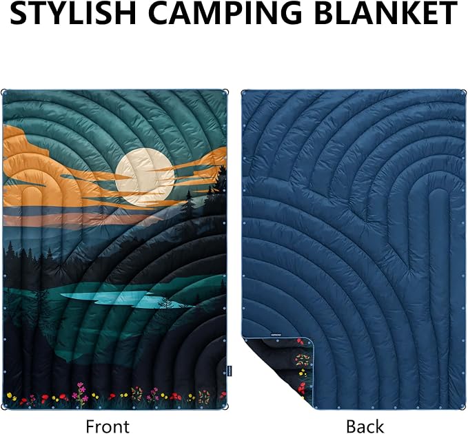 Puffy Camping Blanket,Large Camp Blanket Outdoor Camping Quilt Waterproof | Lightweight Printed Warm Packable Down Alternative Blanket for Camping,Traveling, Stadium, Hiking, Picnics - Image 2