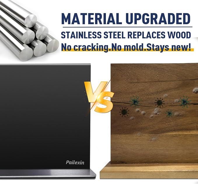Magnetic Knife Block Without Knives—Black Stainless Steel Double-Sided Magnetic Knife Holder Stand with Strong Magnets, Knife Storage Organizer for Kitchen Counter top, 16 inch - Image 2