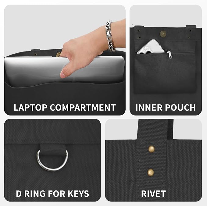 HOMESPON Large Canvas Tote Bag, Magnetic Work Laptop Pack for Women | Everything Bag, Multi Pockets, Internal Laptop Sleeve - Image 6