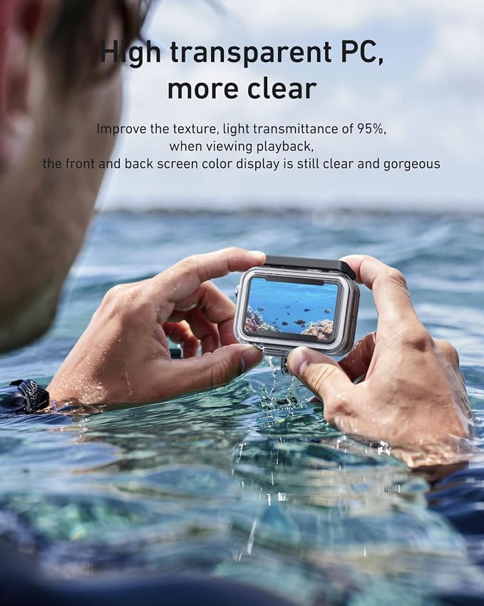 TELESIN Waterproof Case Combo for Action 6 Underwater Housing Shell Cage + Floating Stick 60M/196FT Deep Diving Scuba Snorkeling with Quick Release Bracket Screw Action 6 Accessories - Image 2