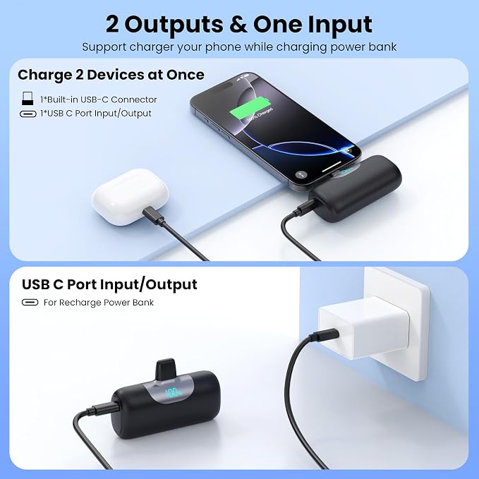 Mini Portable Charger 5500mAh Power Bank, 15w PD USB C Cell Phone Portable Power, LCD Display Battery Pack Compatible with Android Phone/Samsung Galaxy S22,S21/Note/Moto/LG/Pixel /Nexus/OnePlus 9 etc - Image 5