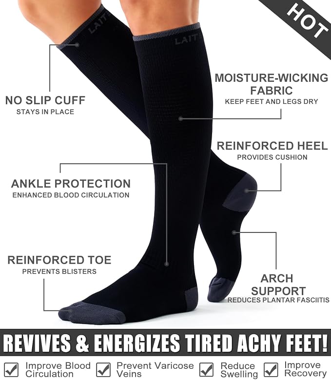 3 Pack Medical Compression Sock-Compression Sock For Women and Men Circulation -Best for Running,Nursing,Athletic Sports - Image 6