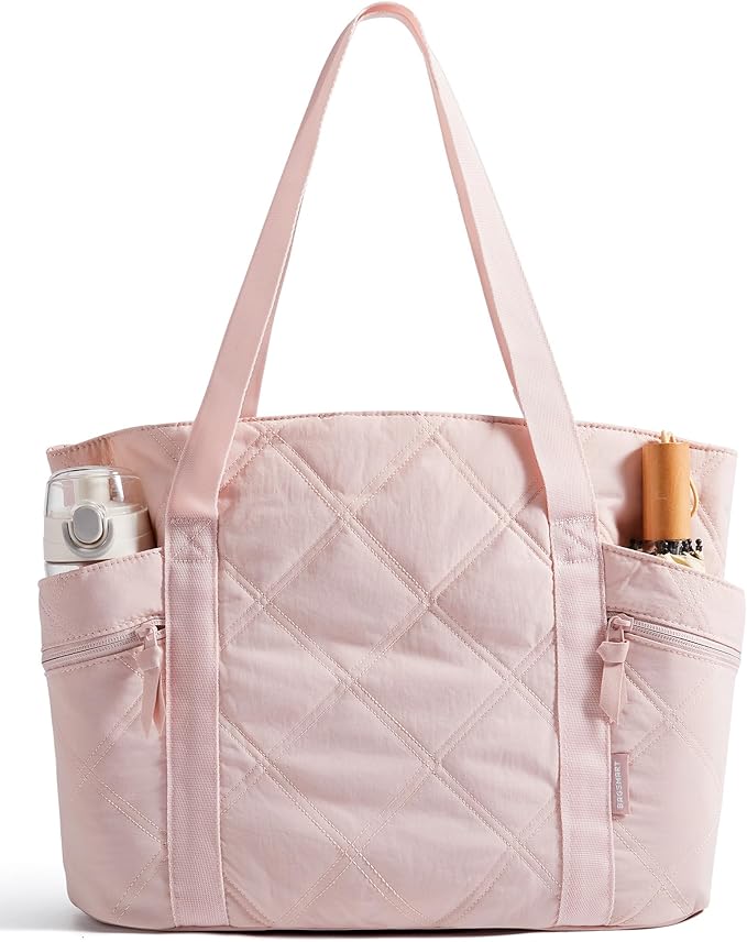 BAGSMART Crush Tote Bag for Women, 20L Puffer Work Tote with Zipper | Quilted Nurse Hospital Bag For Travel College Gym by BAGSMART