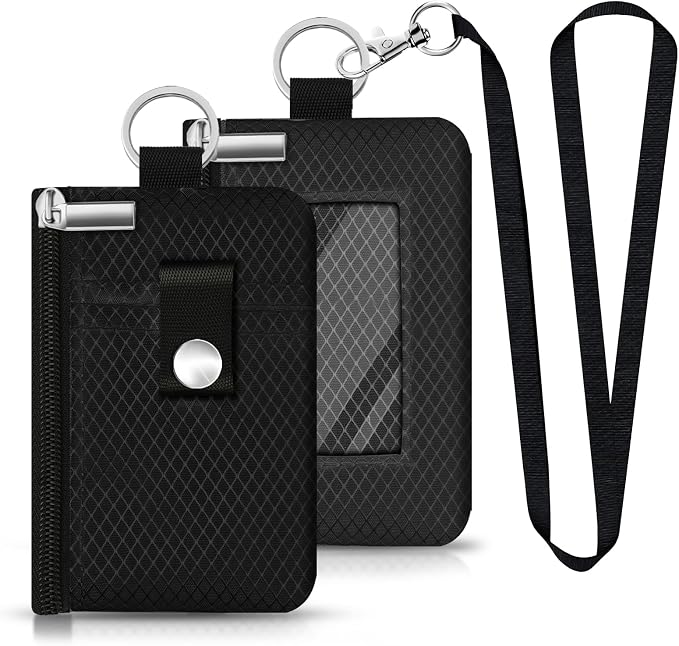 Minimalist RFID Blocking Small Wallet with ID Window,WaterResistant Zip Id Case Wallet with Lanyard Keychain for Cards,Cash,Travel,Women,Men (Black) - Image 3