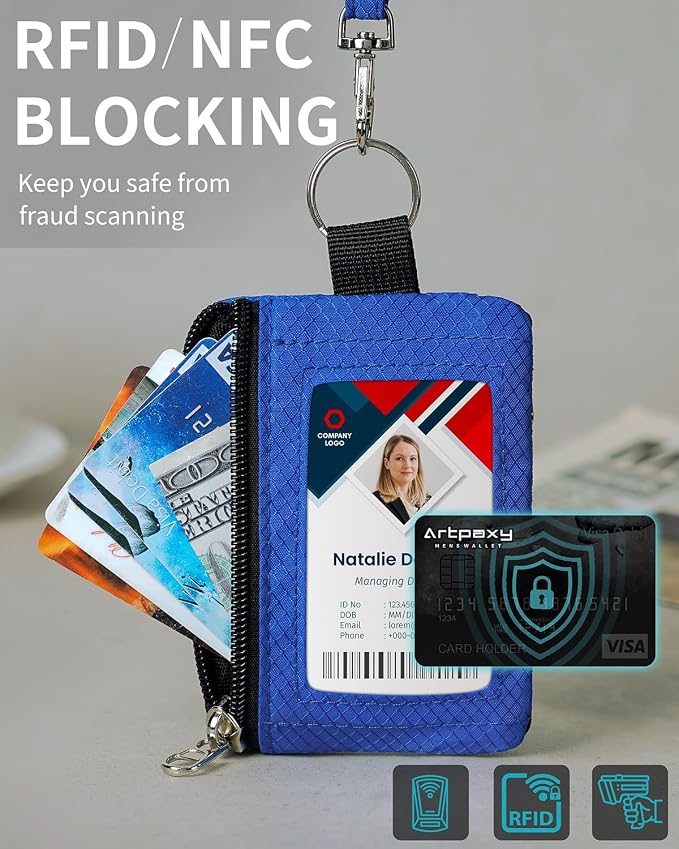 Artpaxy Minimalist Wallet For Mens Womens, Keychain RFID Blocking Zipper Small Wallet with ID Window 2 Lanyards,Water Resistant Travel Cash Card Coin Case Boys Girls - Image 4