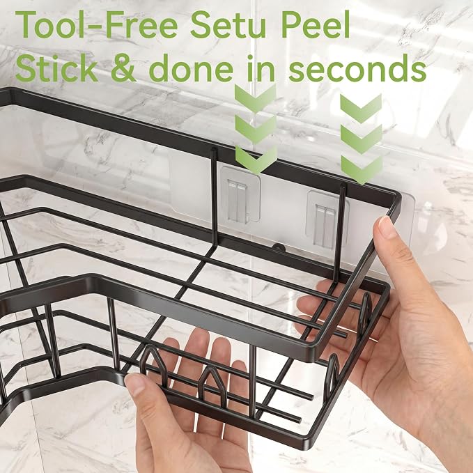 Shower Shelf Corner, Adhesive Shower Caddy Rustproof, Shower Shelves Corner with Soap Holder, No Drilling Shower Corner Organizer for Dorm, Renters Bathroom, Black, 3 Pack - Image 5