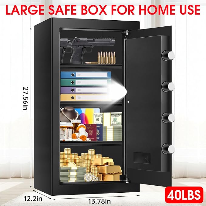 6.0 Cub Large Home Safes Fire and Waterproof, Anti-theft Fire Proof Safe Box with Digital Keypad, Key Lock and 3 Removable Shelves, Security Safes Fireproof Waterproof for Home Document Valuables - Image 2