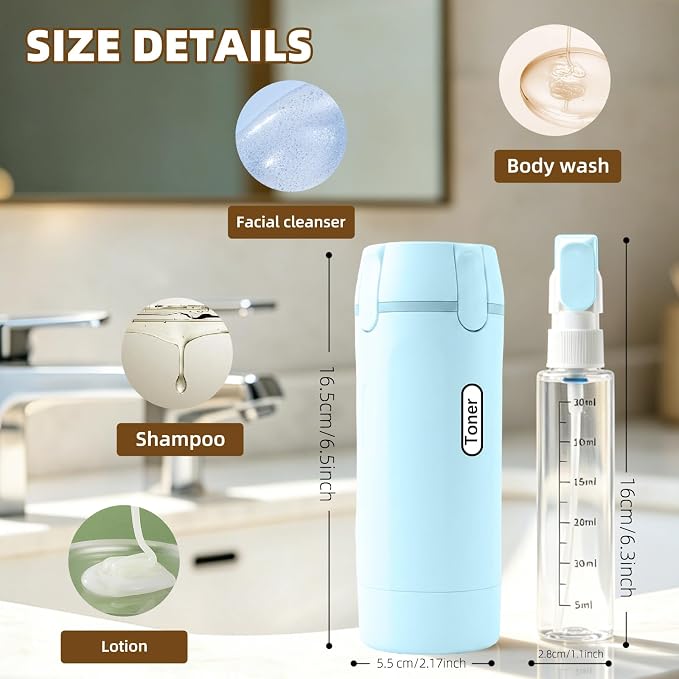 4 in 1 Travel Dispenser Bottle,4 Pack 30ML Travel Bottles for Toiletries, Leak Proof Travel Size Containers (Blue) - Image 2
