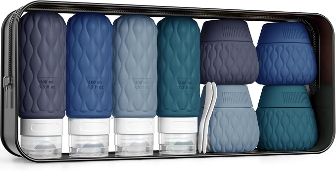 Travel Bottles for Toiletries Silicone Travel Size Containers 3.4oz 1.7oz | Travel Essentials TSA Approved Leakproof Refillable Squeeze Bottles with Labels/Clear Bag for Shampoo, Conditioner, Creams by Lericttor