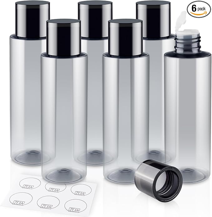 150ML/5OZ Travel Size Toiletries, 6 Pack Travel Size Containers | Double Leak Proof & Refillable Plastic Travel Bottles for Shampoo, Lotion, Body Wash with 6pcs Labels by ZEJIA
