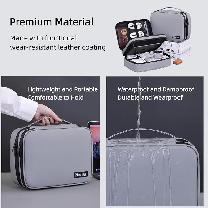 Electronics Organizer Travel Case,Cord Organizer Travel, Double-Layer Cable Organizer Bag, Tech Pouch Accessories Carry Storage For Phone, Cables, Airpods, USB, Sd Card, Essentials (Grey) - Image 4