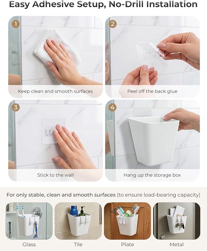 4 Pack Rolling Cart Accessories, White Craft Cart Cup Holder and 6 Hooks for Utility Carts Accessories, Adhesive Kitchen Cabinet Door Storage, Space-Saving Wall Mount Organizer for Bathroom, Office - Image 4