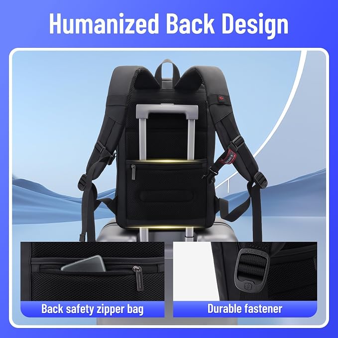 JODEBES 15.6 Inch Business Work Backpack with TSA Lock, Black | Water-resistant Laptop Backpack with USB Charging Port, Travel Carry On Bag for Men Women, Large Opening, Luggage Strap - Image 7