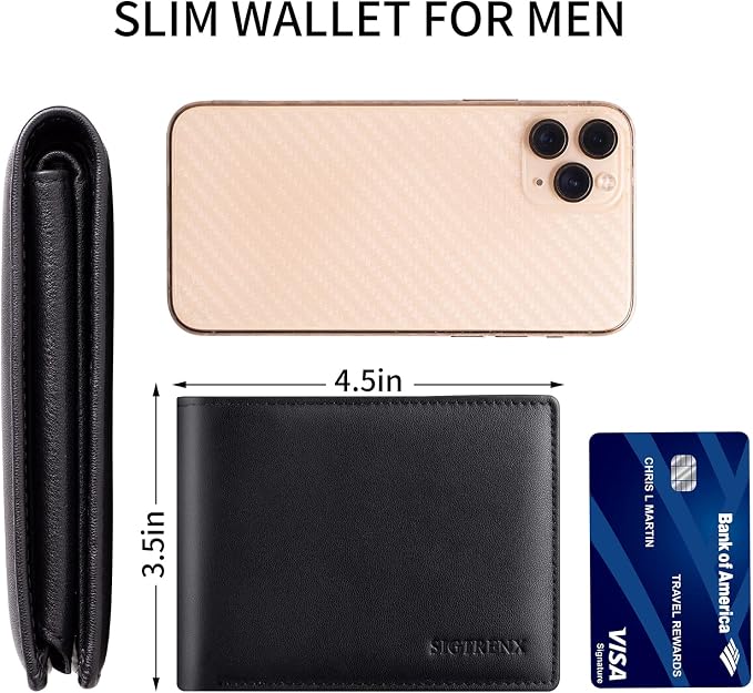 Sigtrenx Leather Wallets for Men, Genuine Leather Mens Wallets Bifold Rfid Blocking with 2 ID Windows - Image 6