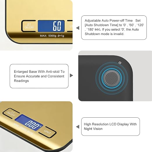 Digital Shipping Scale,Stainless Steel Panel, Accurate Portable Postal Scale for Packages, Small Business,Kitchen, Food, Handmade, Liquids, and Boutique (Mirror Gold Battery(5kg/1g)) - Image 2