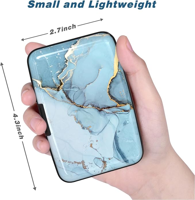 Credit Card Holder, Mini Aluminum Card Wallet RFID Blocking Slim Metal Hard Card Case for Women Men, Blue Marble - Image 3