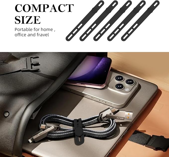 Donruby 30Pcs Silicone Cable Ties - Reusable & Washable with Adjustable Locking Buckles, High Elasticity Cable Management Straps for Home, Office, School, Travel Essential Cord Organizer (Black) - Image 7