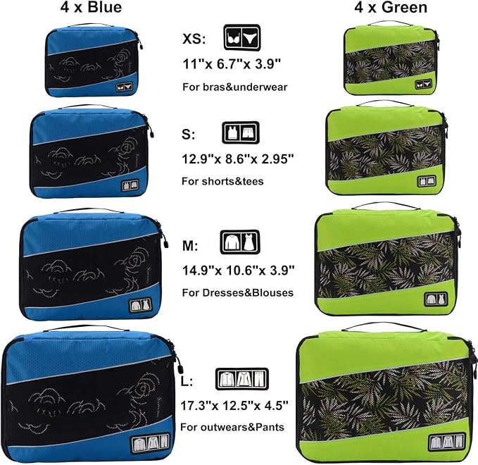 Packing Cubes large Luggage Organizers Bags For Travel Organizing Clothes | Mixed Color 8 Set Suitable family or two-person trips; breathable mesh make easy to sort; durable and convenient to store - Image 2