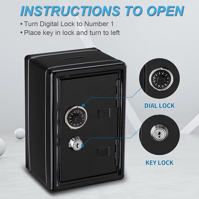 Younion Mini Money Safe and Cash Lock Box, 4.6"x 4.2"x 6.9" Black - Image 5