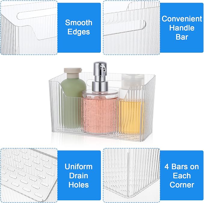 6 Pack Clear PVC Storage Organizer Bins, Wall Mounted Adhesive Baskets for Cabinet Door, Kitchen, Bathroom & Pantry Organization - Image 3