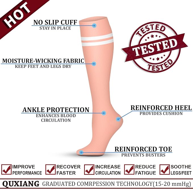 QUXIANG Copper Compression Socks for Women & Men Circulation (8 Pairs) - Best for Running Athletic Cycling - 15-20 mmHg - Image 4