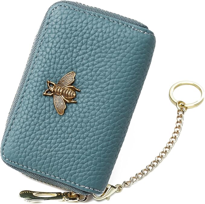 imeetu RFID Credit Card Holder, Small Card Wallet Women, Leather Card Case | Genuine Leather Women's Card & id Cases, Change Coin Purse with Zipper Keychain id Window, 20 Colors & 3 Styles, Daily, Gifts by imeetu