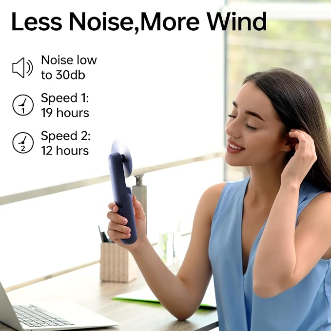 JISULIFE Portable Handheld Fan, 3 In 1-Fan, Power Bank, Flashlight, Blue | Mini Cooling Essential for Outdoor, Small, On-the-Go Pocket Hand Design, 19 Hours, Auto Shut-Off Safety Soft Blade - Image 3