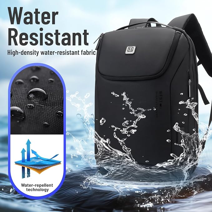 JODEBES 15.6 Inch Business Work Backpack with TSA Lock, Black | Water-resistant Laptop Backpack with USB Charging Port, Travel Carry On Bag for Men Women, Large Opening, Luggage Strap - Image 4
