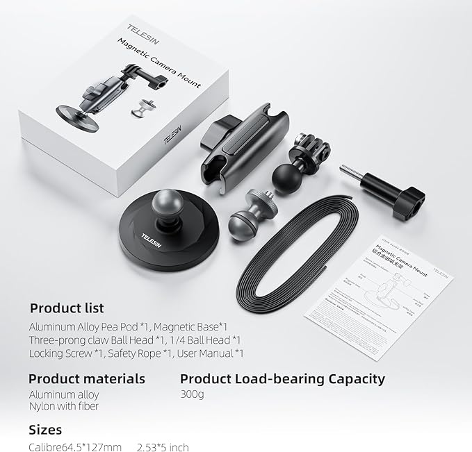 TELESIN 360 Magnetic Mount Magnet Metal Mounts for Go Pro Insta360 X4/X5 Accessory, Quick Release Car Holder Attachment for GoPro Max Hero 13 12 DJI Action 6 5 Pro OSMO 360 Nano Pocket 3 Accessories - Image 5