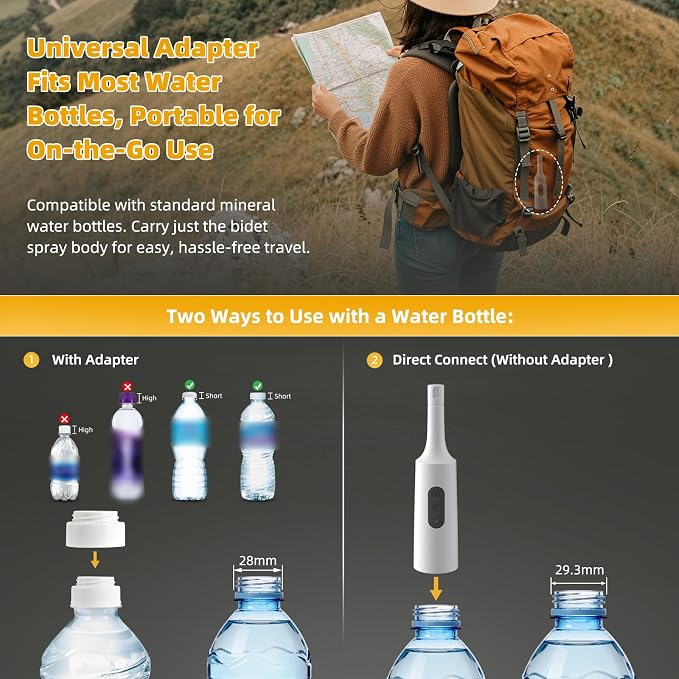 Hibbent Portable Bidet for Travel, High Pressure Electric Handheld Bidet Sprayer, 350-550ML Expandable Bottle for Personal Hygiene, USB-C Rechargeable Waterproof, Travel Sprayer for Women & Men, White - Image 4