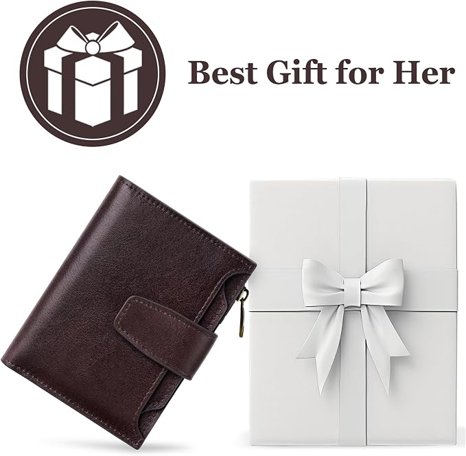 Small Wallet Women RFID Blocking Genuine Leather Bifold Compact Card Holder Wallet for Women with Zipper Coin Pocket 4 ID Window - Image 7