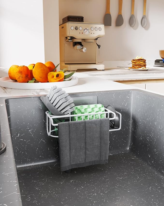 HapiRm Sponge Holder for Kitchen Sink, No Drill Kitchen Sink Caddy Organizer, Rustproof and Waterproof Dish Sponge Holder - White(8.65 * 3.54 * 2.36 in) - Image 7